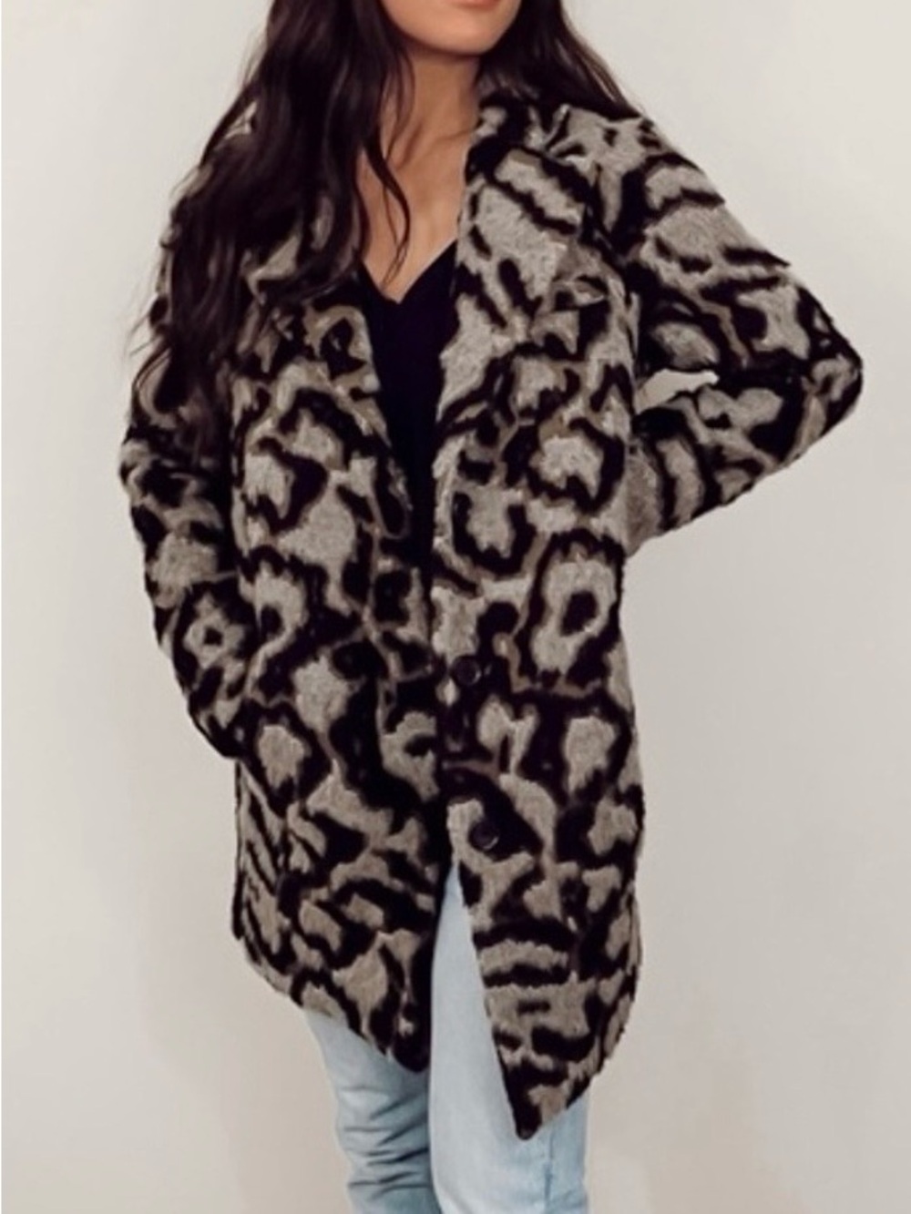 Veronica Beard Camille Coat Women’s Leopard Jacquard Alpaca Wool Blend Sz 8